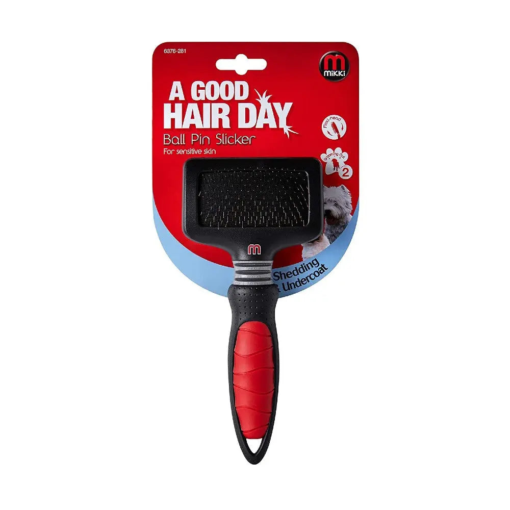 Mikki ball pin slicker brush for sensitive skin, ideal for shedding and grooming pets.