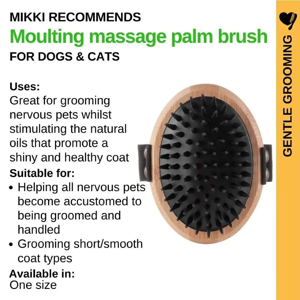 Moulting massage palm brush for dogs and cats, promoting a shiny, healthy coat while easing grooming anxiety.