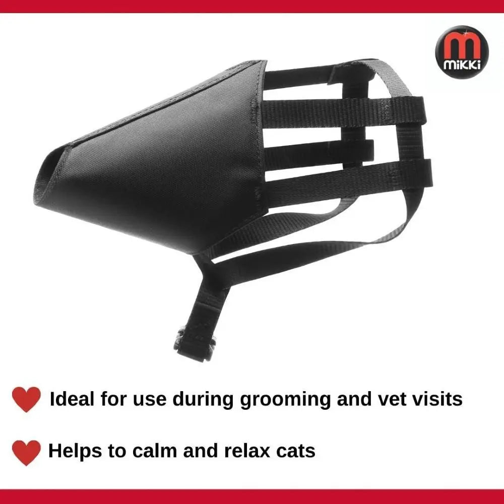 Cat muzzle for grooming and vet visits, designed to calm and relax pets during handling.