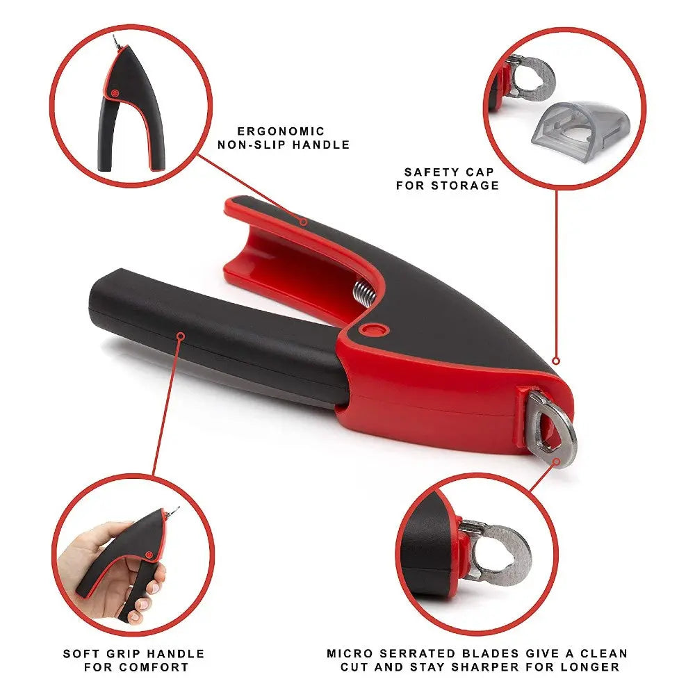 Ergonomic can opener with soft grip handle and safety cap for easy and safe storage.