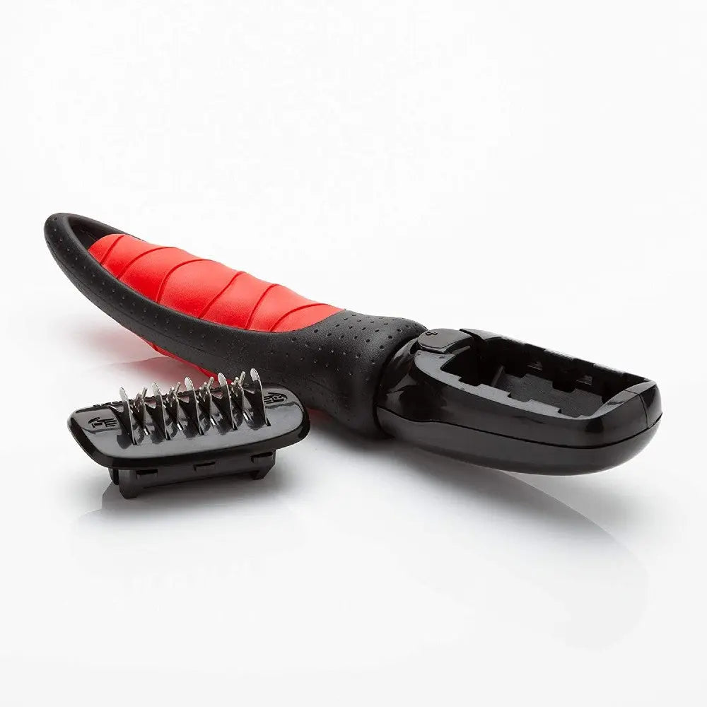 Pet grooming tool with detachable comb for effective fur removal and easy cleaning.