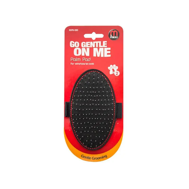 Palm pad grooming brush for gentle pet care, ideal for wiry or coarse coats.