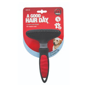 Undercoat rake for medium coats, designed for effective shedding and grooming.