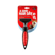 Undercoat rake for thick coats, ideal for shedding and grooming pets effectively.