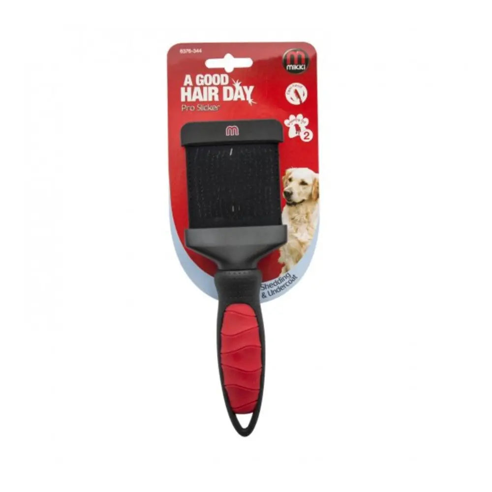 Dog grooming tool, Pro Slicker brush for effective pet hair removal and detangling.
