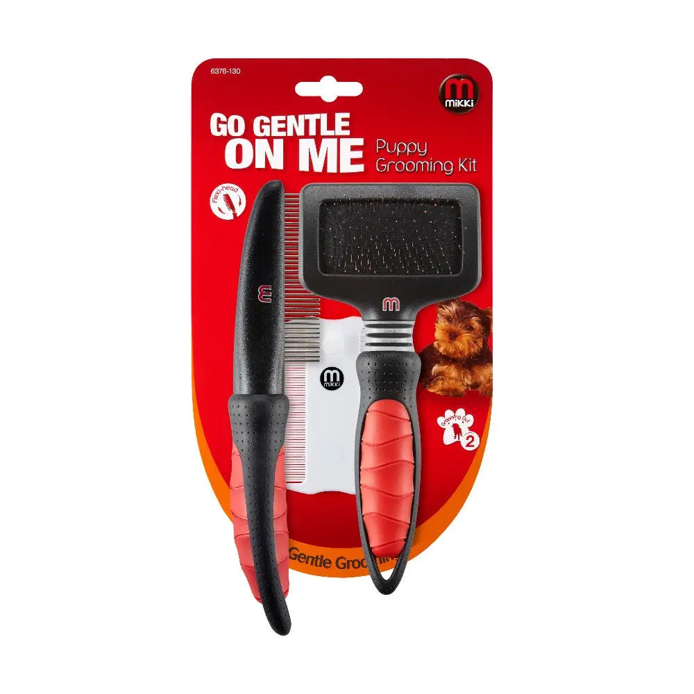 Puppy grooming kit with brush, comb, and gentle tools for effective pet care.