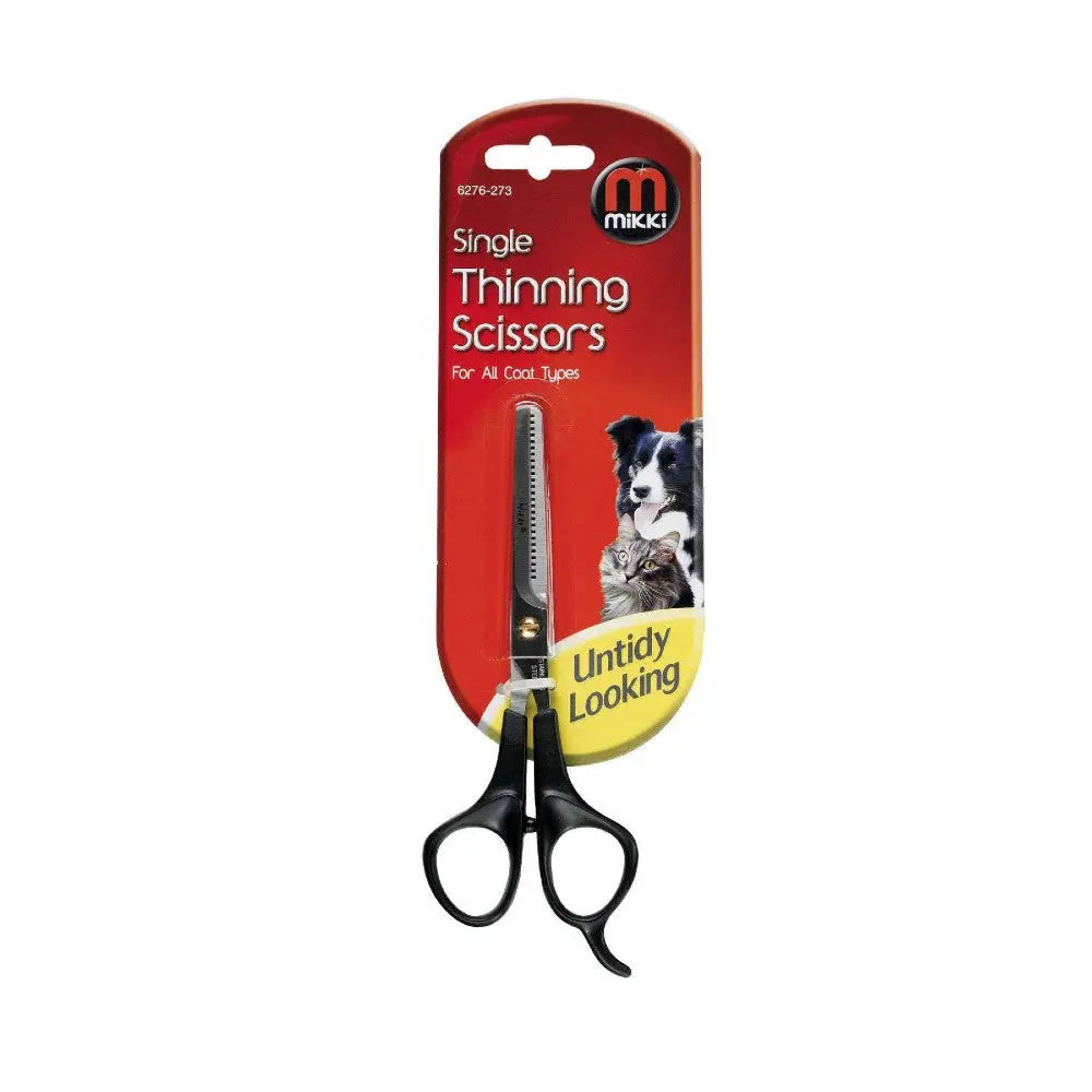 Mikki single thinning scissors for pets, ideal for grooming all coat types.