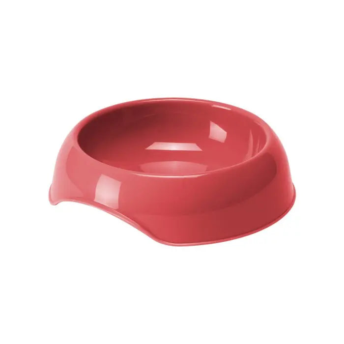 Red pet food bowl with a sleek design for easy feeding and cleaning.
