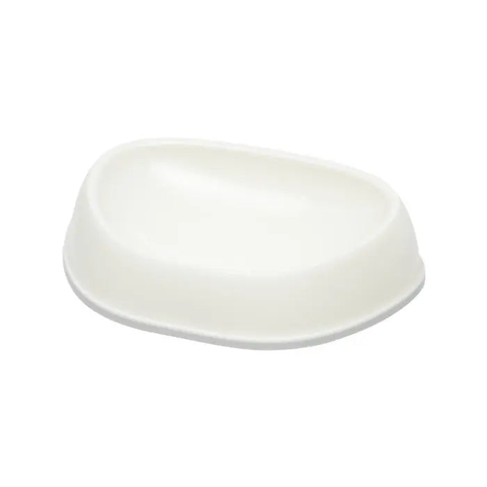 White pet food bowl with a sleek, modern design for easy feeding.