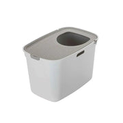 Stylish white storage bin with a perforated lid for easy access and ventilation.