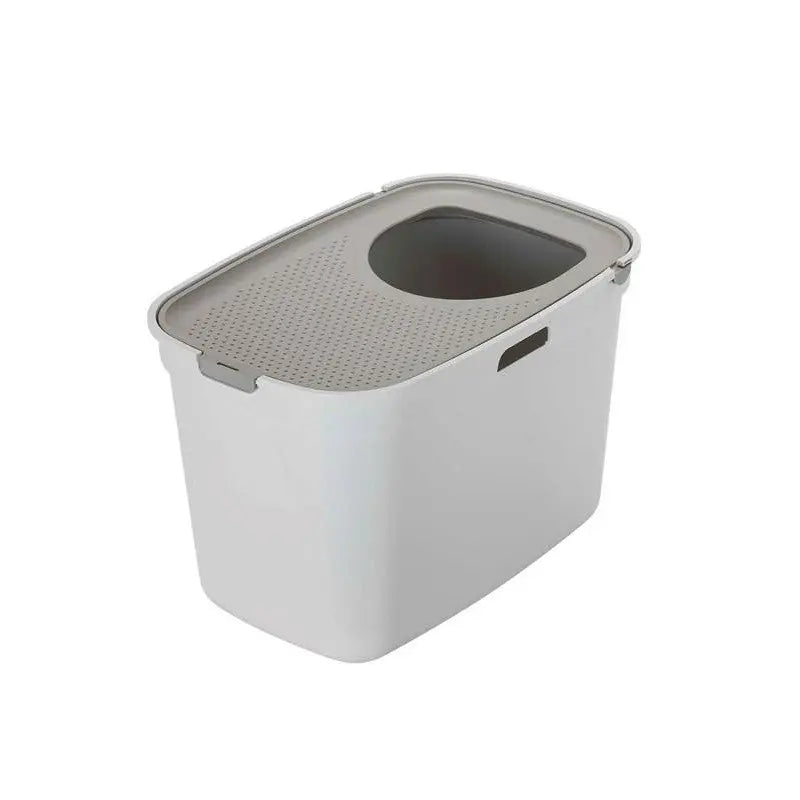 Stylish white storage bin with a perforated lid for easy access and ventilation.