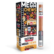 Mega Chews dental sticks packaging with vibrant graphics for pet dental care and treats.