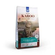 Montego Karoo cat food bag featuring real trout, lamb, and rice for a premium diet.