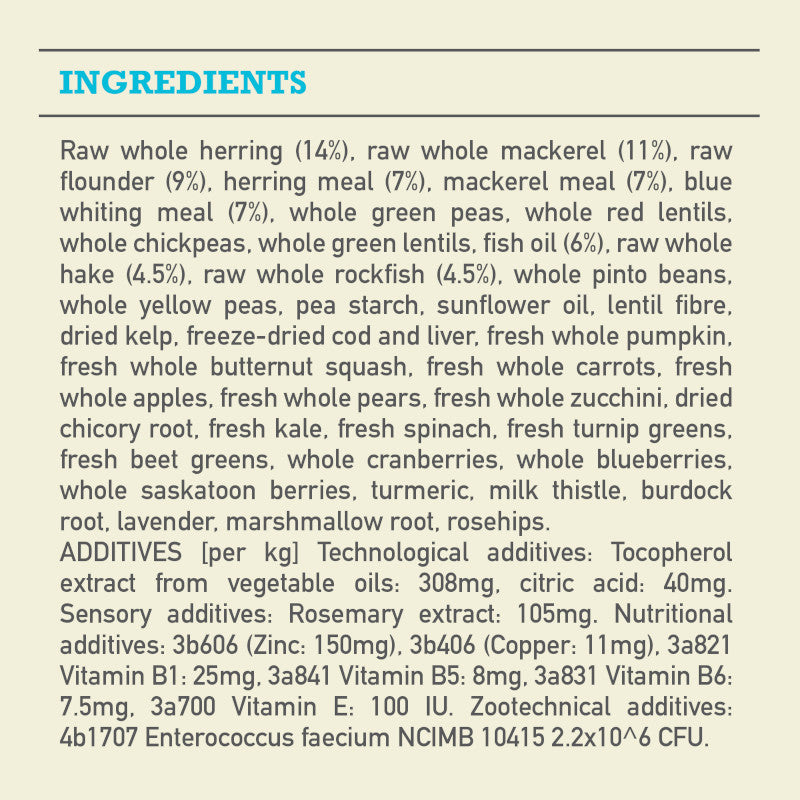 Acana Highest Protein Pacifica Recipe Dog Food – ingredients list visual (shop online South Africa)