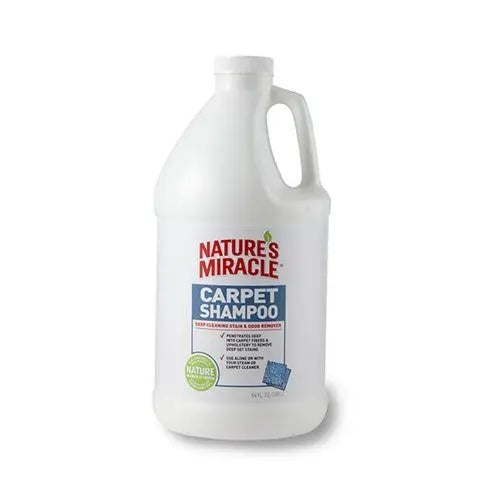Nature's Miracle Carpet Shampoo bottle for deep cleaning and odor removal from carpets.