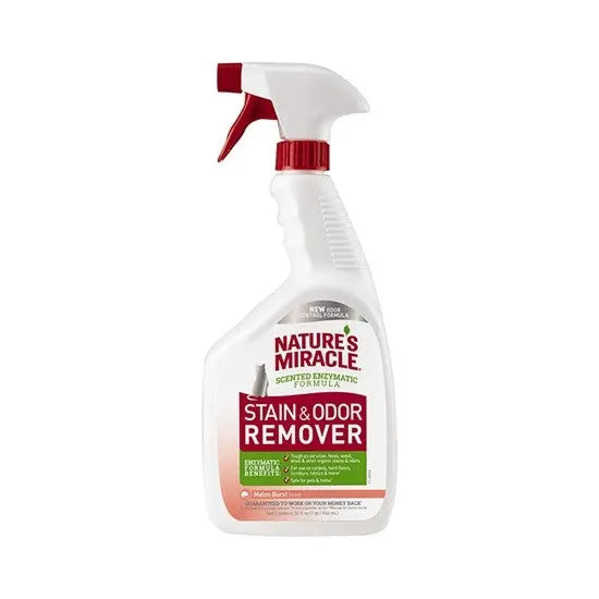 Nature's Miracle Stain & Odor Remover spray for effective cleaning and freshening of pet messes.