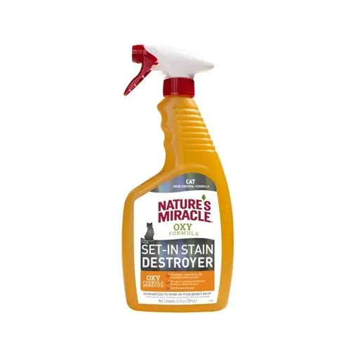 Nature's Miracle Oxy Stain Destroyer spray for effective pet stain removal and odor elimination.