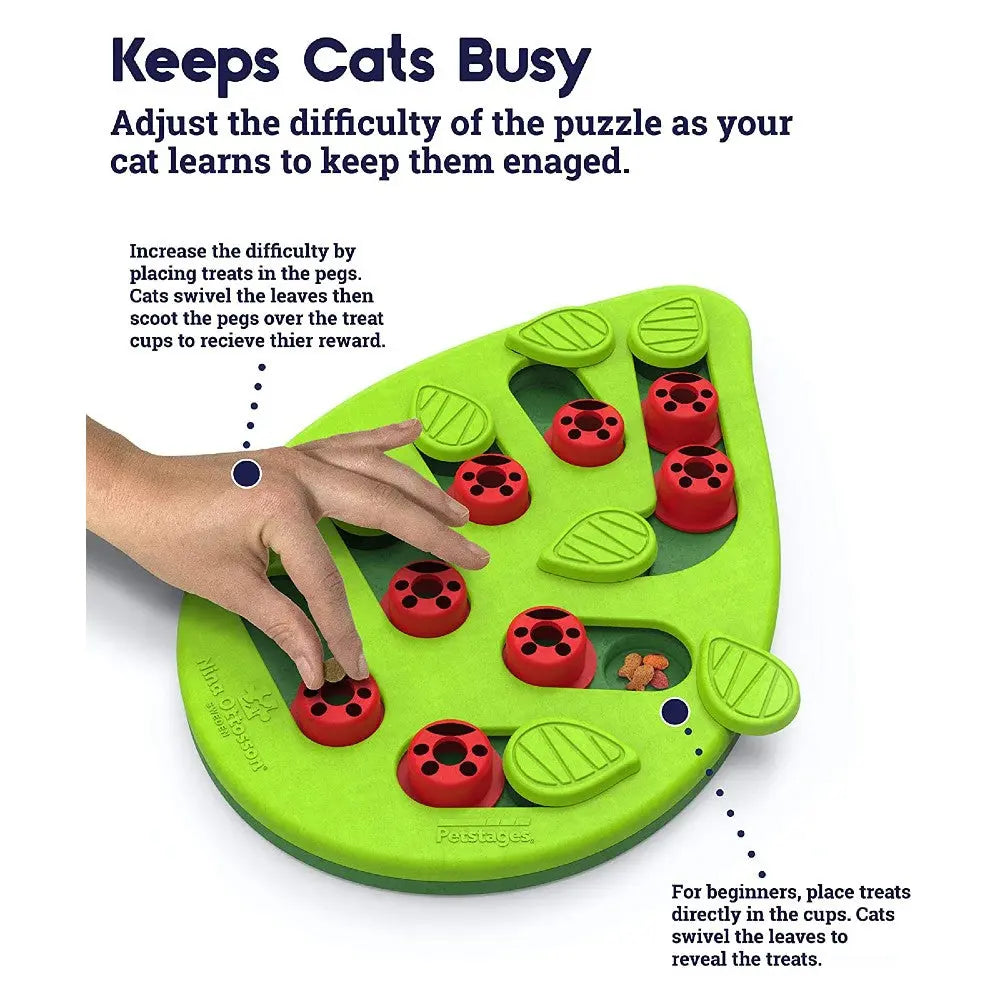 Interactive cat puzzle toy designed to keep cats engaged and mentally stimulated while they find treats.
