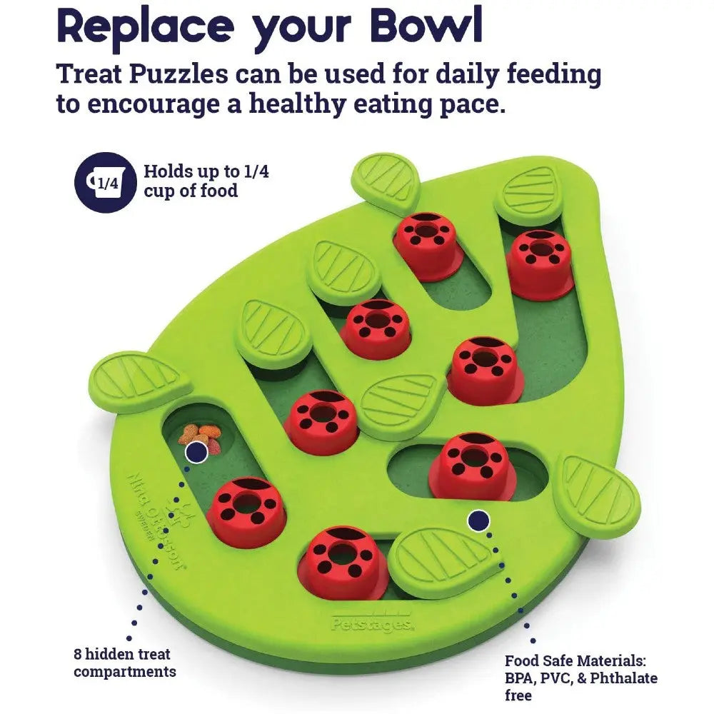 Interactive pet feeding puzzle with 8 compartments for healthy eating habits.