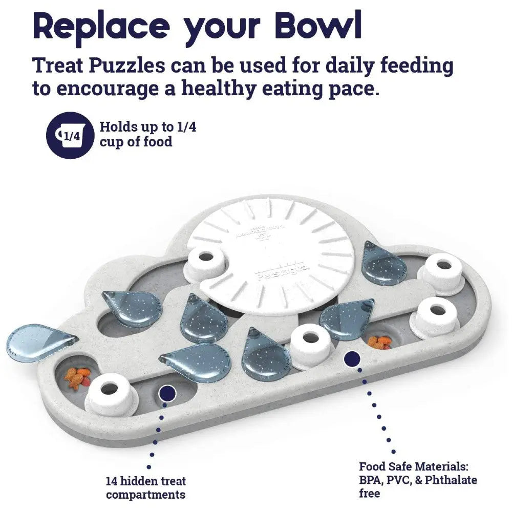 Interactive treat puzzle bowl for healthy feeding, featuring 14 compartments and safe materials.