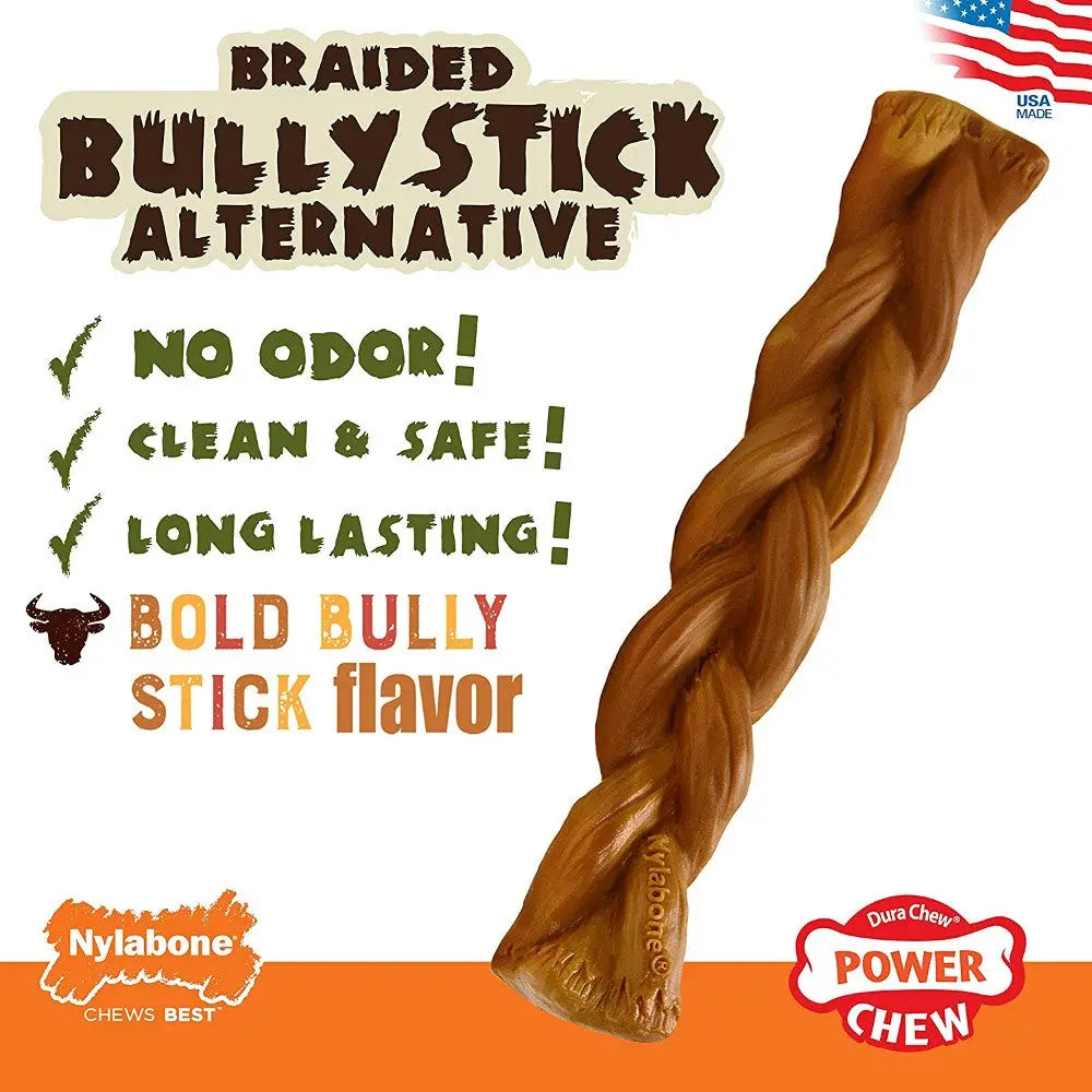 Braided bully stick alternative for dogs, odor-free, safe, and long-lasting with bold flavor.