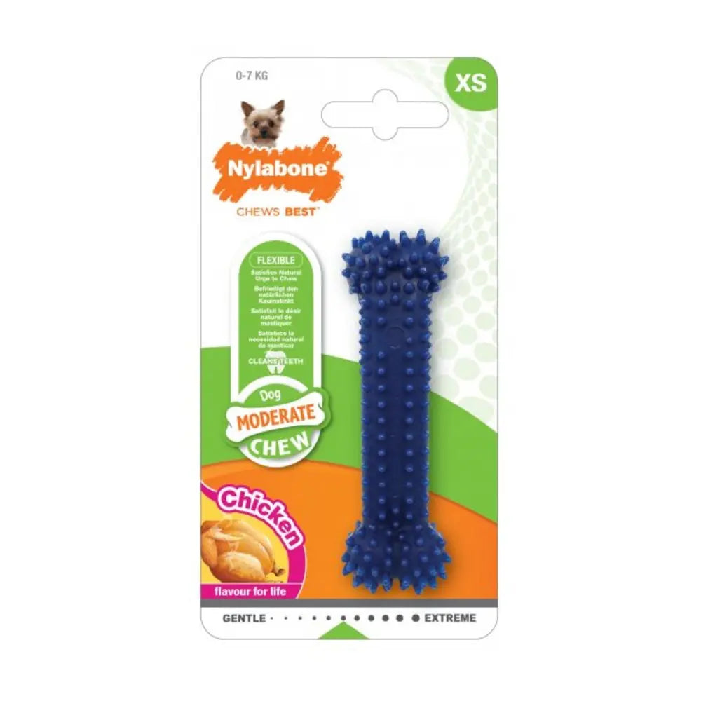 Nylabone chicken-flavored dog chew toy for small dogs, designed for moderate chewers.