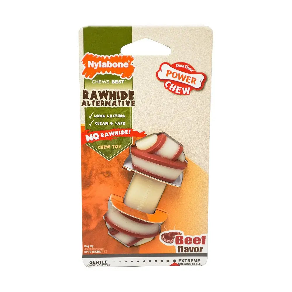 Nylabone beef-flavored chew toy, rawhide alternative for long-lasting dog enjoyment.