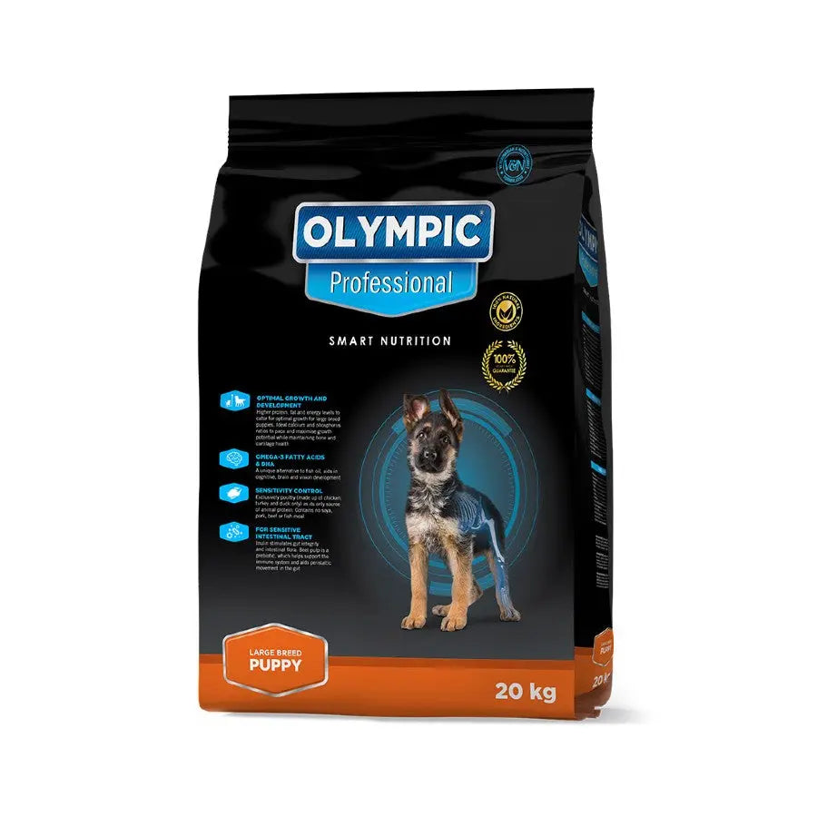 Olympic Professional puppy food bag, 20 kg, designed for large breed growth and nutrition.