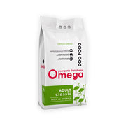 Omega dog food bag, adult formula rich in ostrich, designed for optimal pet nutrition.