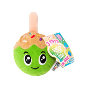 Plush ice cream toy with a smiling face, colorful sprinkles, and a wooden stick for kids' playtime fun.