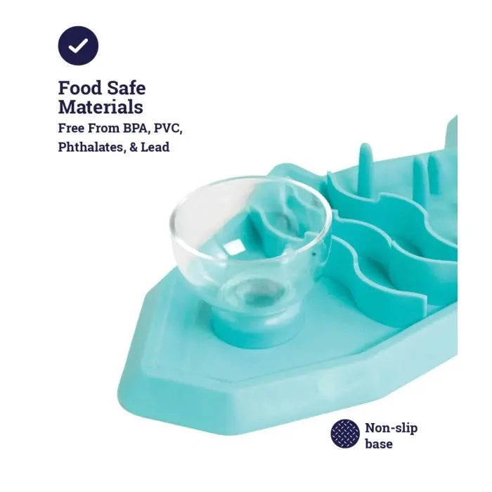 Food-safe pet feeding mat made from BPA-free materials with a non-slip base for stability.