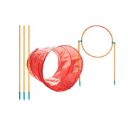 Colorful play tunnel set with poles and stakes for outdoor fun and active play.