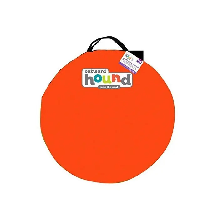 Bright orange dog toy storage bag with handle for easy transport and organization.