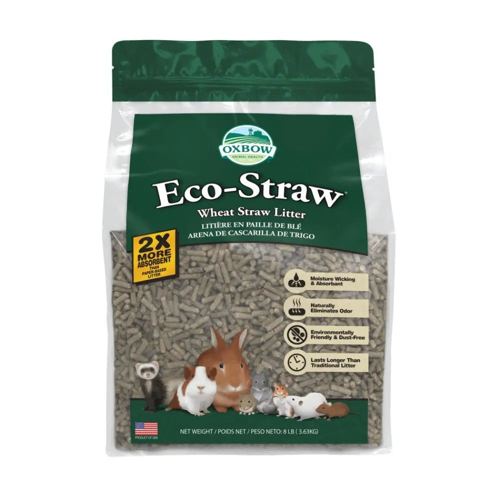 Oxbow Eco-Straw wheat straw litter for small animals, highly absorbent and eco-friendly packaging.