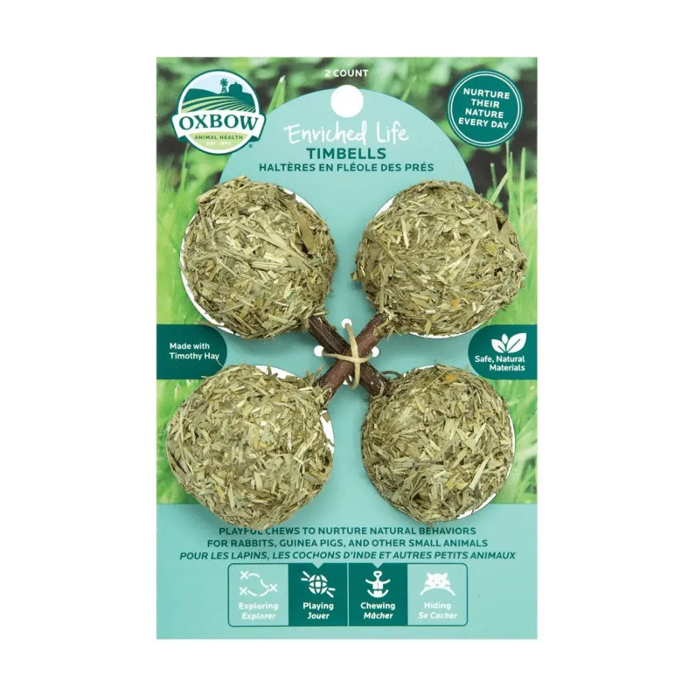 Oxbow Enriched Life Timbells for small animals, promoting natural chewing and play behaviors.