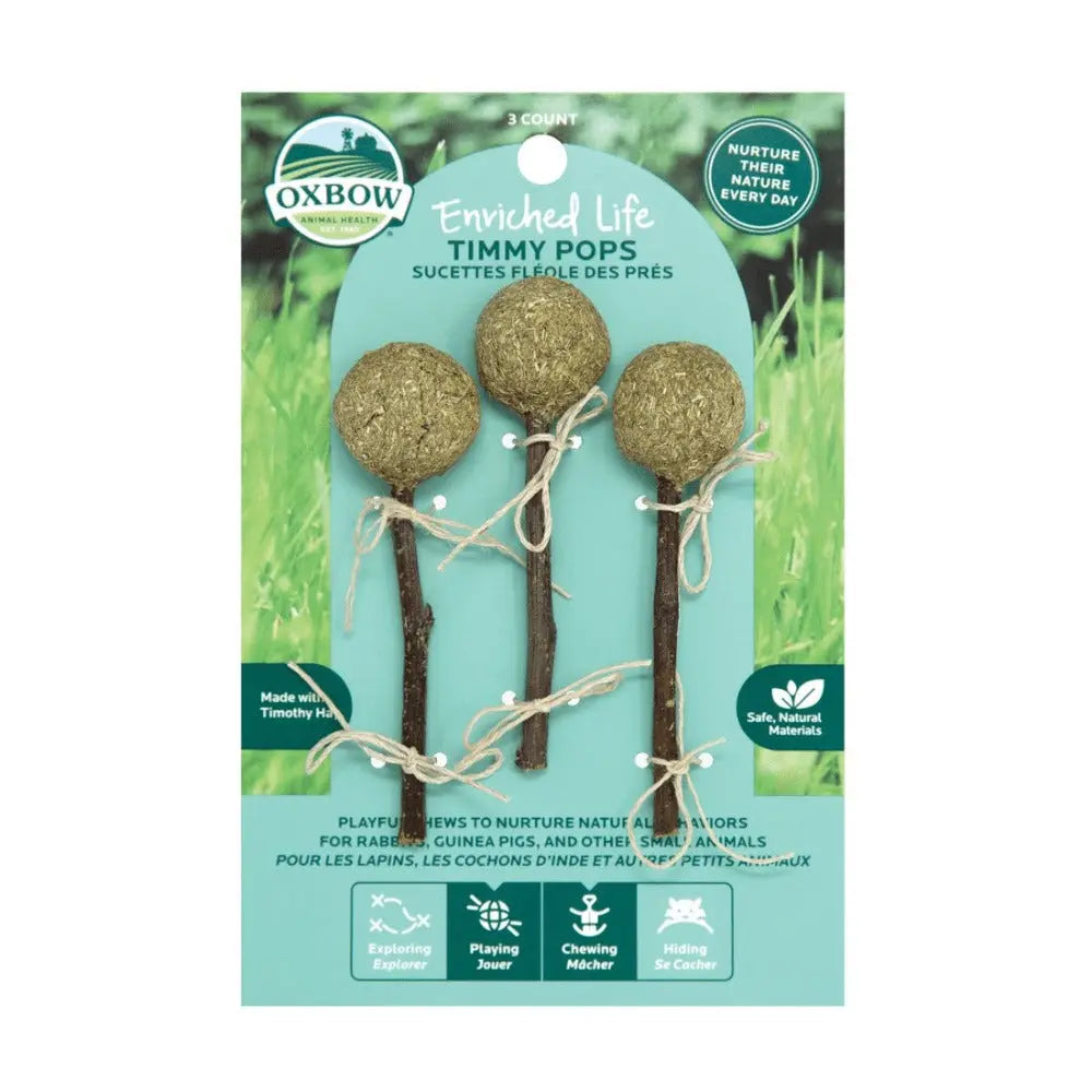 Oxbow Enriched Life Timmy Pops for small animals, natural chew toys made with timothy hay.