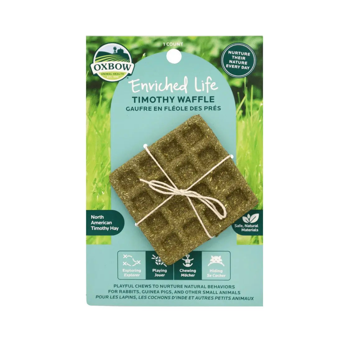 Oxbow Enriched Life Timothy Waffle for small animals, promoting natural behaviors and healthy chewing.