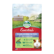 Oxbow Essentials young guinea pig food bag with natural ingredients and feeding guide for healthy pets.