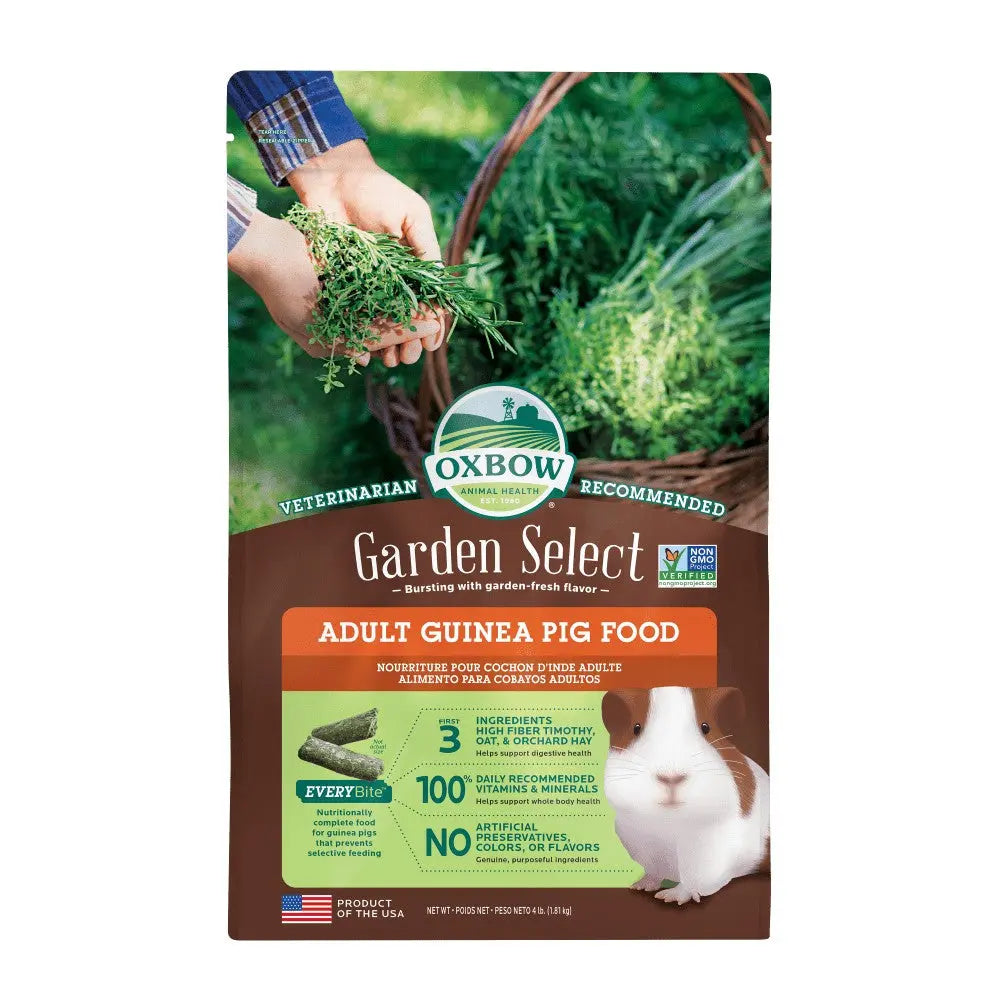 Oxbow Garden Select adult guinea pig food with fresh garden ingredients and a veterinarian-recommended formula.