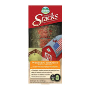 Oxbow Harvest Stacks Western Timothy hay with carrots, ideal for small pets, featuring a convenient packaging design.