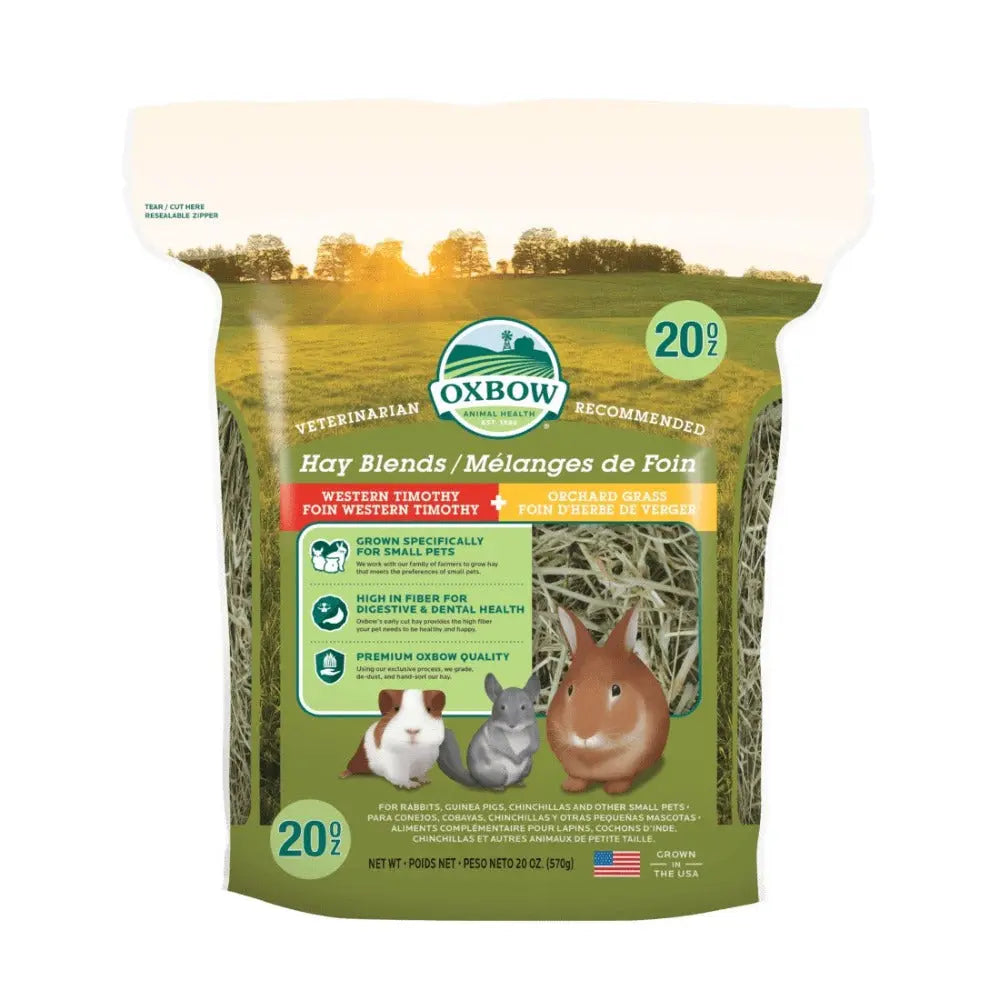 Oxbow Hay Blends bag for small animals, featuring Western Timothy and Orchard Grass for optimal nutrition.