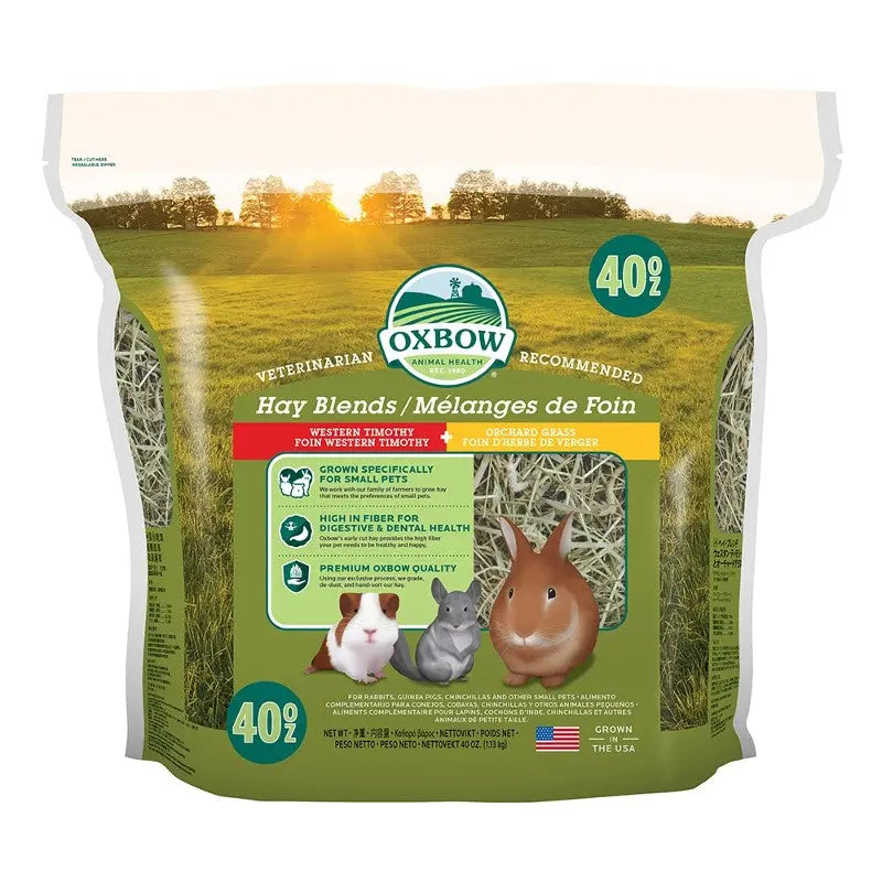 Oxbow hay blend for small animals, promoting digestive health and premium quality nutrition.