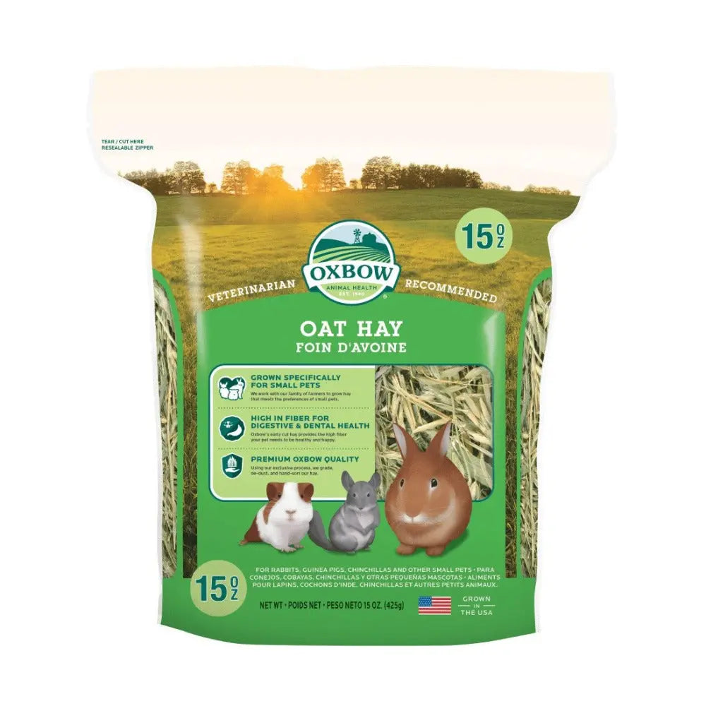 Oxbow Oat Hay for small pets, promoting digestive health and premium quality for rabbits and guinea pigs.