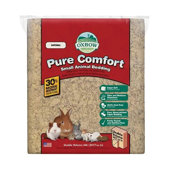 Oxbow Pure Comfort small animal bedding, natural, highly absorbent, ideal for pets like rabbits and guinea pigs.