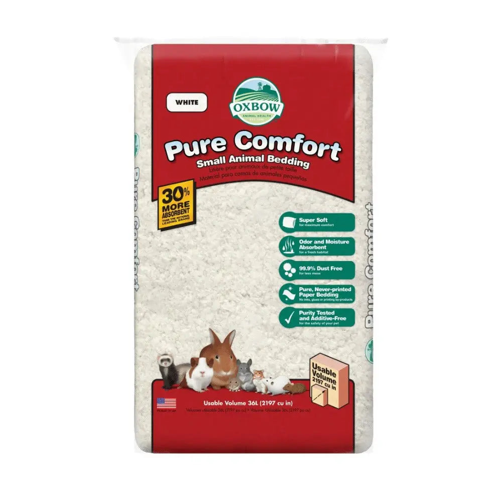 Oxbow Pure Comfort small animal bedding, super soft, absorbent, and 99% dust-free for a clean habitat.