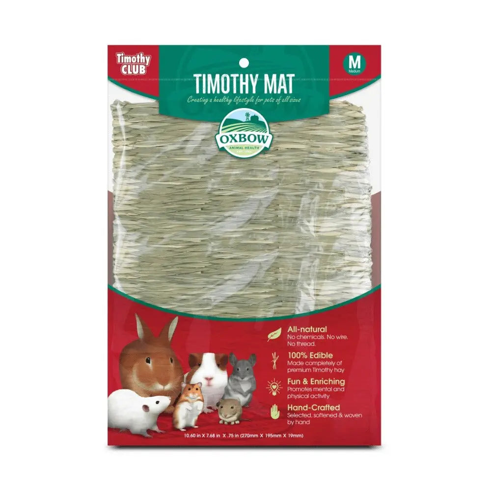 Timothy mat for small animals, all-natural, edible, and hand-crafted for enrichment and comfort.
