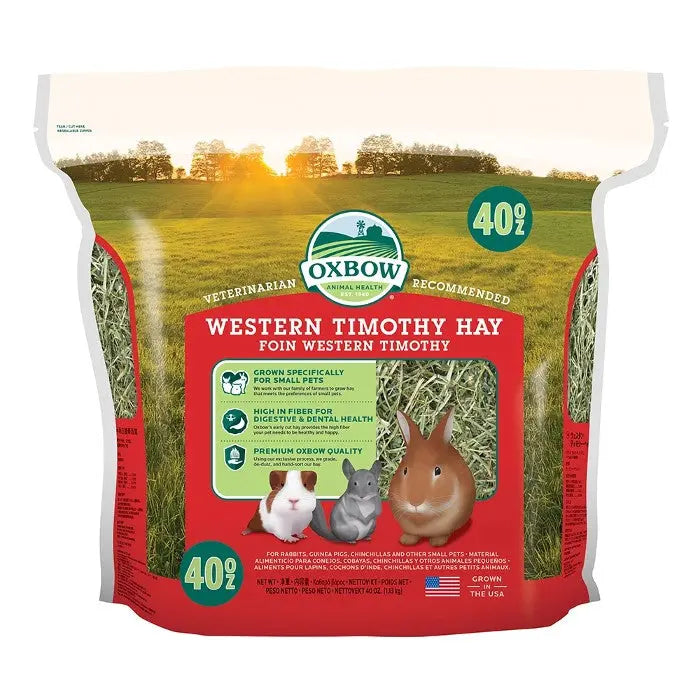 Oxbow Western Timothy Hay bag for small animals, promoting digestive health and dental care.