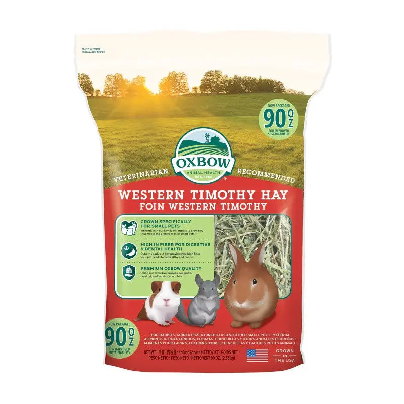 Oxbow Western Timothy Hay bag for small animals, promoting digestive health and premium quality.