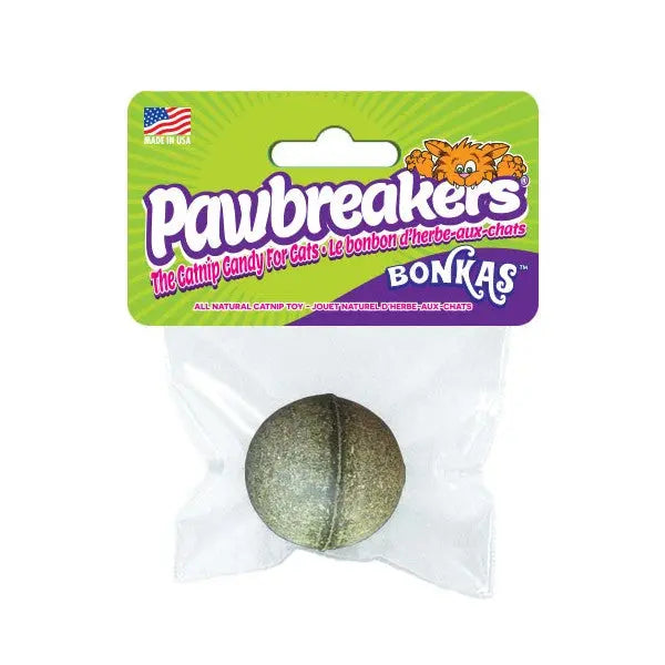 Pawbreakers catnip ball toy in eco-friendly packaging for playful cats.