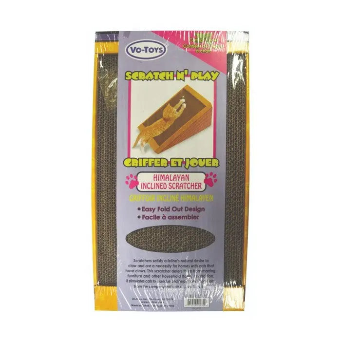 Himalayan inclined cat scratcher with easy fold-out design for playful scratching and lounging.